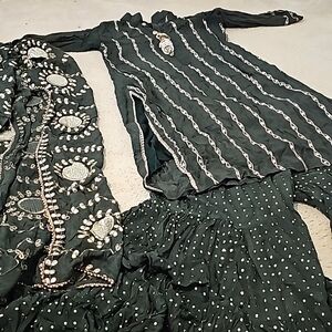 Dark Green Sharara Set